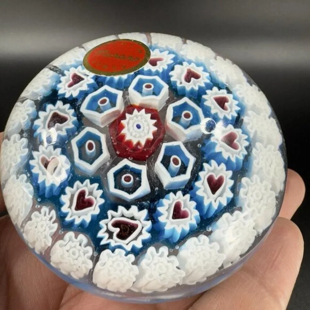 Murano Round Italian‎ Venetian Glass Paperweight Hand Blown Glass Millefiori VTG